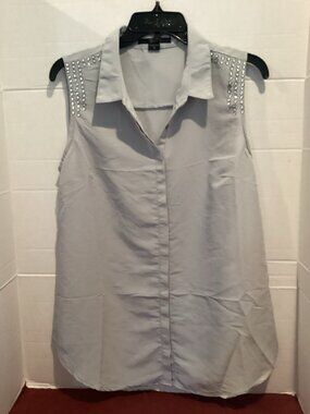 T100-Ladies Toxik3 Grey Sleeveless Button Up Blouse Size Large New